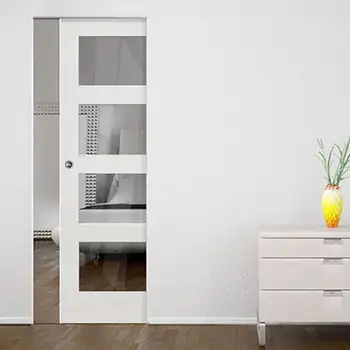 White interior four glass panel wood wall hidden sliding door