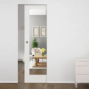 White bedroom wood wall hidden sliding door with mirror
