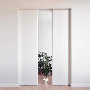 Internal white flush wooden double pocket sliding door