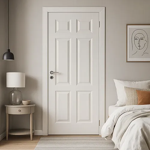Classic white painted 6 raised panel wood interior door