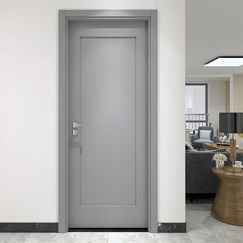 Grey paint interior bedroom one panel shaker wood door