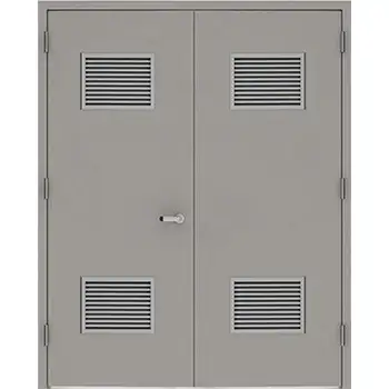 commercial double steel door with louver top and bottom