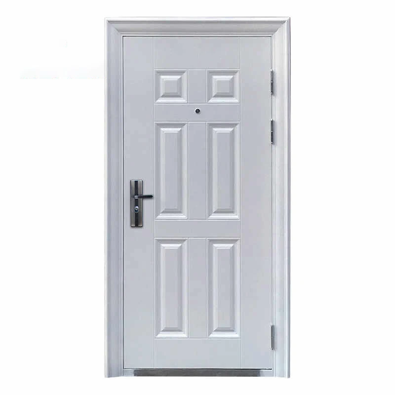 Classic 6 panel white apartment steel safety door