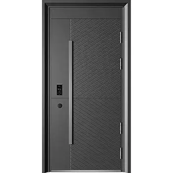 Modern grooved steel security system front door with keypad lock