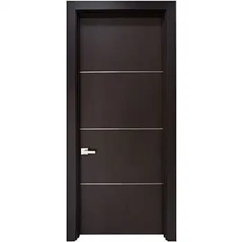 Modern Black flush wood interior door with aluminium inlay