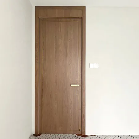 New design walnut wood flush interior door with metal inlay