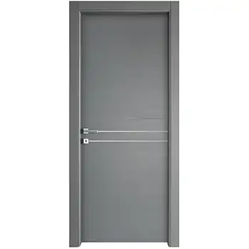 apartment Interior room flush wood door with metal inlay