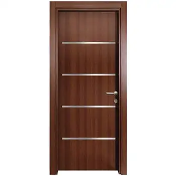 Custom made modern Interior teak veneer modern wood door with silver inlays