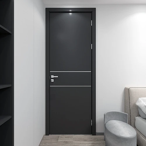 Black metal cross inlay wood interior door